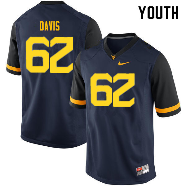 Youth #62 Zach Davis West Virginia Mountaineers College Football Jerseys Sale-Navy - Click Image to Close